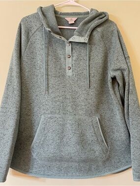 Ascend Green Marled Hoodie Pullover Snap Neck Cozy Athleisure Large
